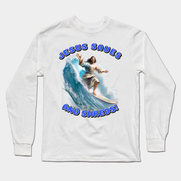 Jesus surfs Long Sleeve T-Shirt by infernoconcepts